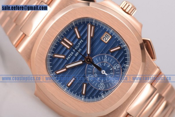 Patek Philippe Nautilus Chrono Watch Rose Gold 1:1 Replica 5980/1AR Blue Dial (BP) - Click Image to Close